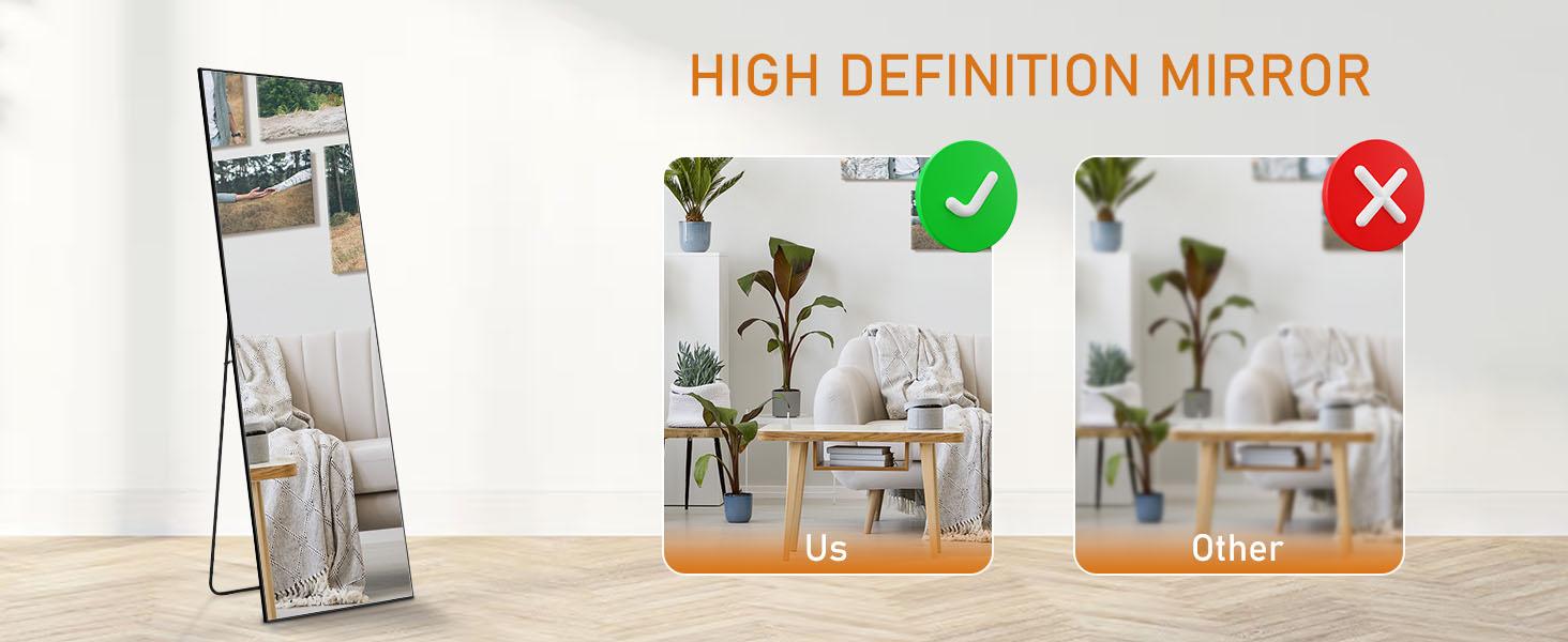 [Live] Full Length Mirror Body Mirror Floor Standing Mirror Hanging/Leaning Against Wall, Aluminum Alloy Thin Frame for Bedroom Cloakroom Decor Black-Arched