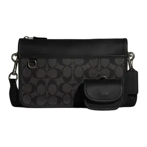 COACH Heritage 25 Classic Monogram Multi-Function Crossbody Bag – Medium, Men’s, Black and Gray