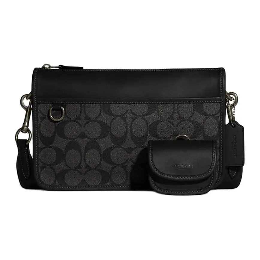 COACH Heritage 25 Classic Monogram Multi-Function Crossbody Bag – Medium, Men’s, Black and Gray