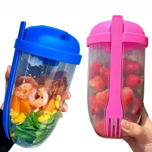 Salad Shaker Cup with Fork & Dressing Compartment 1000ml Portable Container for Lunch Picnics & Back-to-School Meals Leak-proof Lid Reusable Utensils BPA-free Plastic Dishwasher Safe Stackable Design Ideal for School Work or Picnics