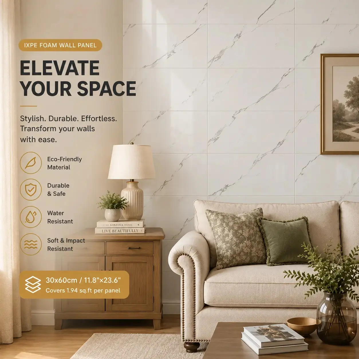 LCC Peel and Stick Wall Panels 23.6x11.8in (38.7 Sq. Ft. Coverage) Lightweight Backsplash Marble Look Tile (Not Real Marble), Ideal for Kitchen Bathrooms Living Rooms Bedrooms, 10pc,20pc,40pc