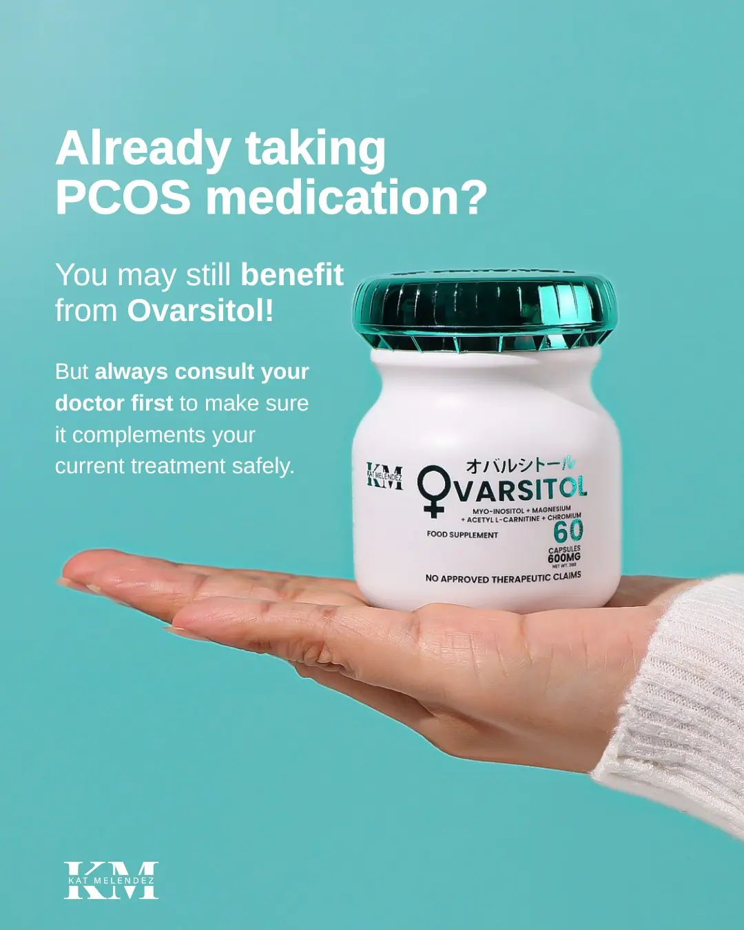 KAT MELENDEZ OVARSITOL – Women's Daily Supplement with Myo-Inositol,  Magnesium, Acetyl L-Carnitine & Chromium – 60 Capsules