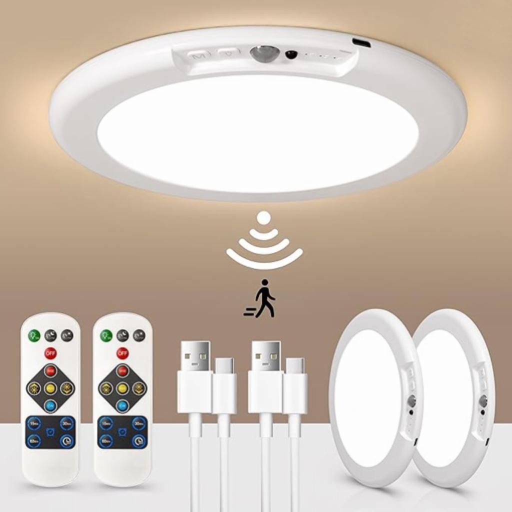 Rechargeable Ceiling Light 4-Pack, 3 Color Modes, Motion Sensor with Remote, Wireless Battery-Operated Magnetic LED Lights for Shower, Closet, Pantry, Shed, Hallway, Porch, Garage Rechargeable Ceiling Light 4-Pack, 3 Color Modes, Motion Sensor with Remote, Wireless Battery-Operated Magnetic LED Lights for Shower, Closet, Pantry, Shed, Hallway, Porch, Garage
