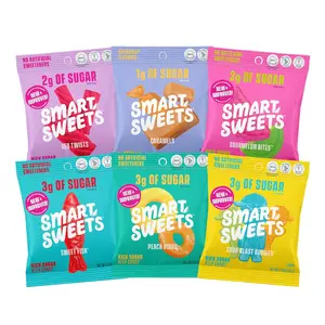SmartSweets Variety Pack Sampler - Pack of 6 Individual Flavors: Sweet Fish, Sourmelon Bites, Peach Rings, Sour Blast Buddies, Red Twists - Snack