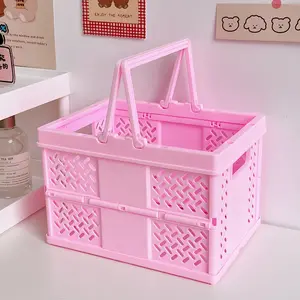 Collapsible and Portable Two-Tier Plastic Storage Container - Pink Color, Ideal for Organizing and Storing Items