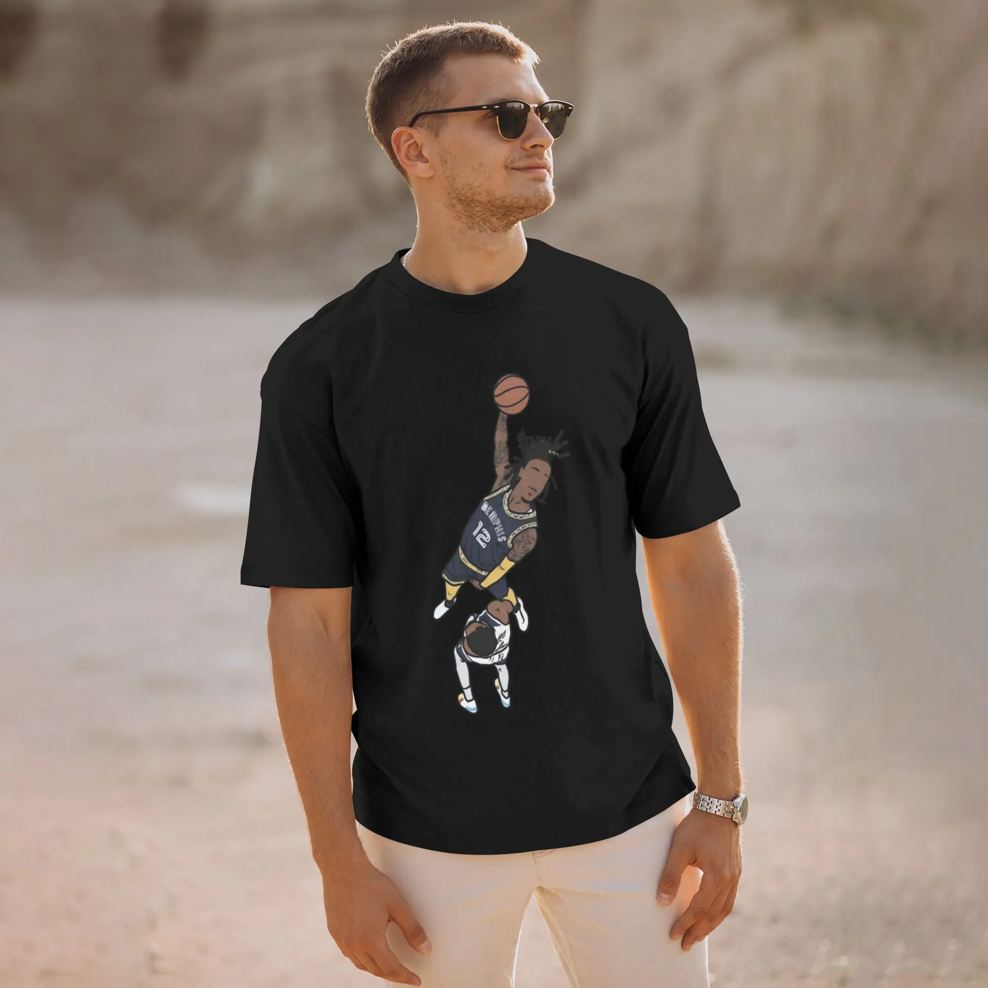 Men's Ja Morant Graphic T-Shirt, Basic 100% Cotton Casual Crew Neck Top, Soft Short Sleeve for Daily Fashion, Tshirt, All Seasons, Clothes, Machine Washable