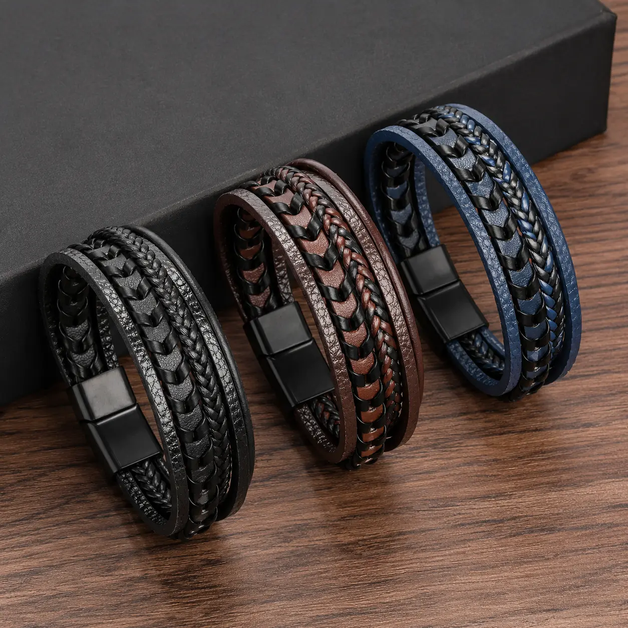 Fashion Jewelry Men's Multi -Layer Leather Rope Woven Bracelet Leather Rope Bracelet Magnetic Buckle Bracelet