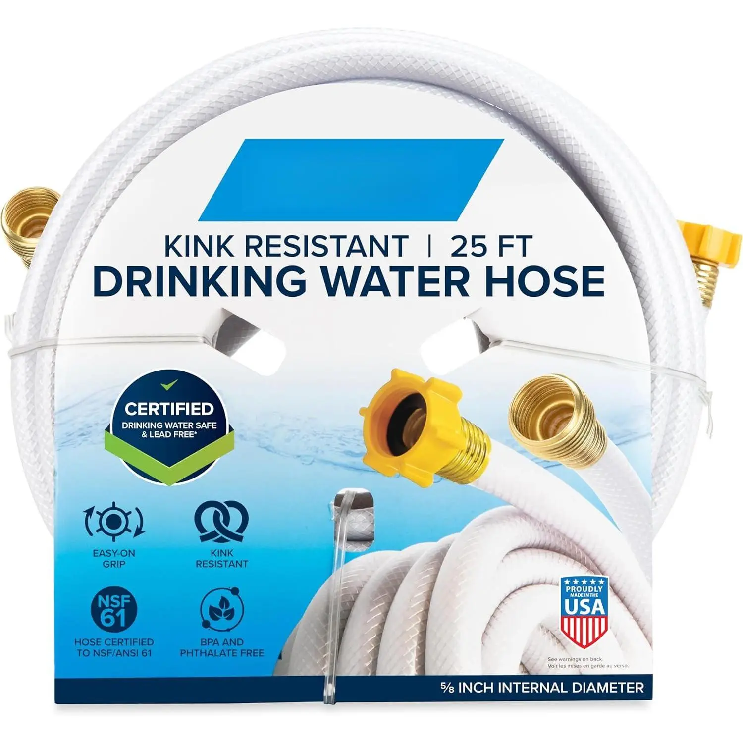 TastePURE 25-Ft Water Hose - RV Drinking Contains No Lead  BPA & Phthalate Features Diamond-Hatch Reinforced PVC Design 5/8" Inside Diameter Made in the (22783)