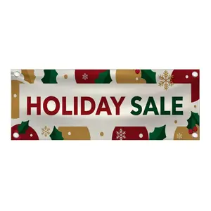 Holiday Sale Banner - Christmas Decoration Event Store Sign Festive Business Sale Wall Decor 48"x18" Vinyl Banners 4 Corner Grommets BAN0032