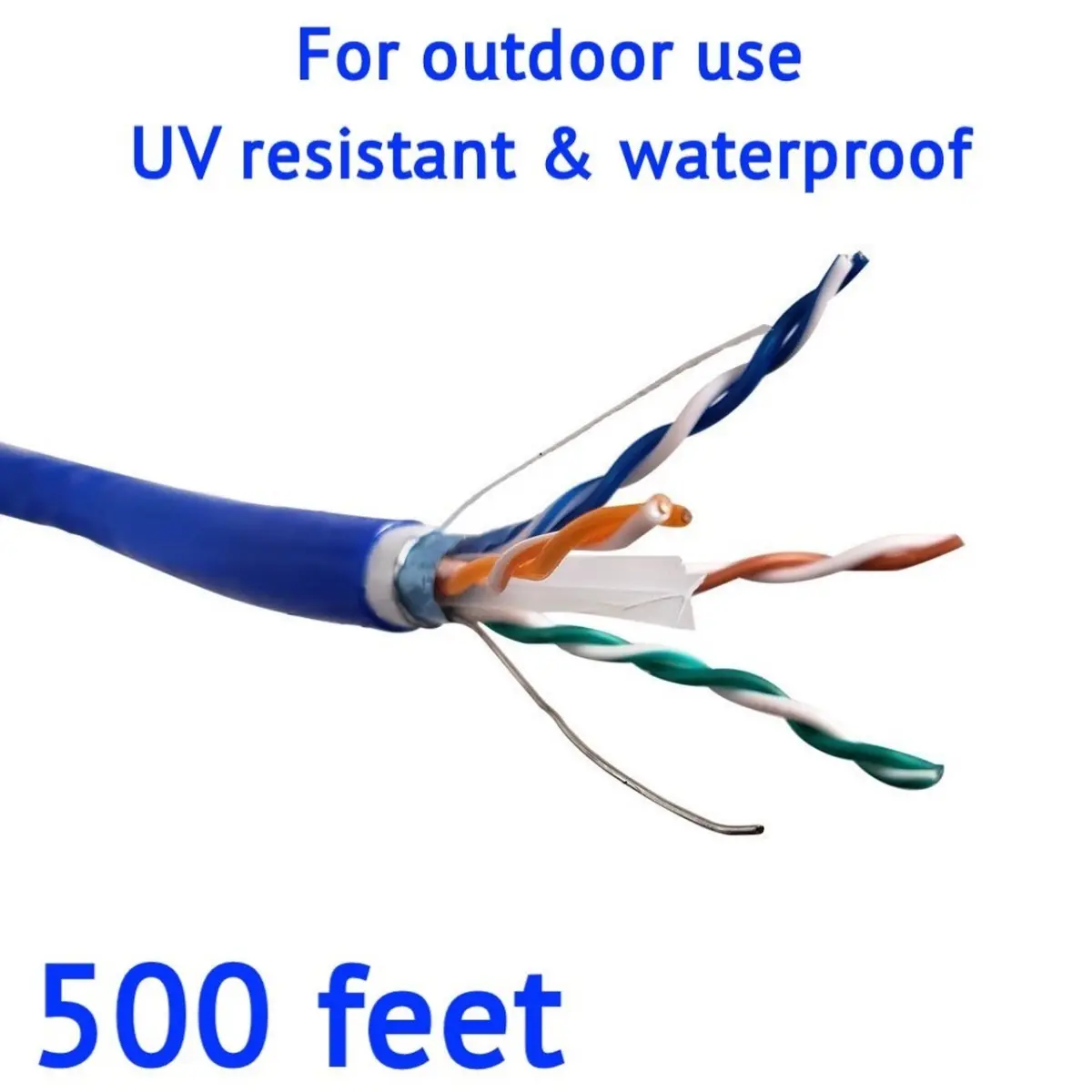212 MAIN 500 ft. Pure Copper Solid Shielded ST, STP CAT6 Outdoor Bulk Ethernet Cable - Blue, UV Resistant, UV Proof, Waterproof
