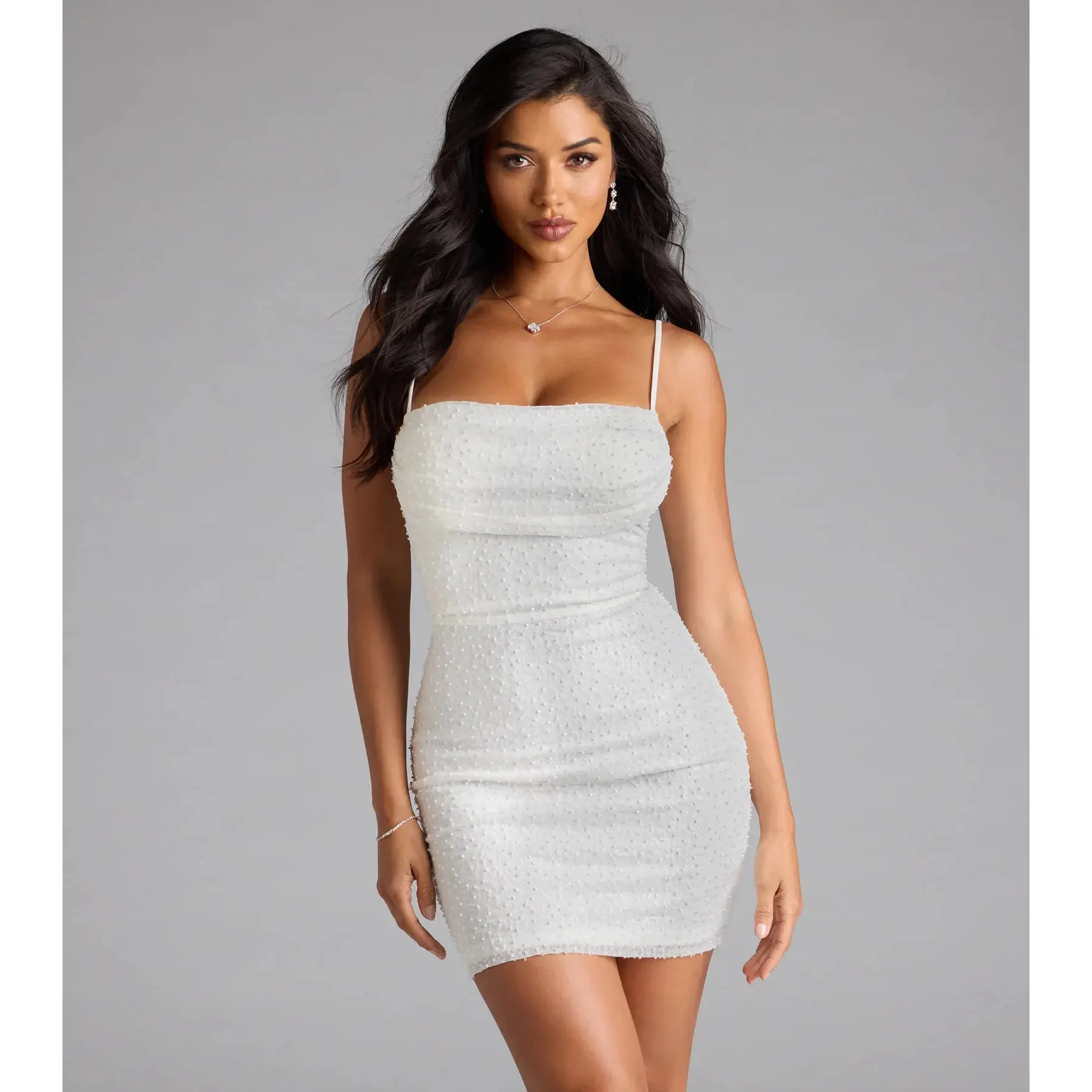 Forever Dazzline Lace-Up Sequin Bead Mini Dress