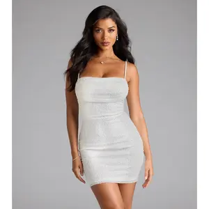 Forever Dazzline Lace-Up Sequin Bead Mini Dress