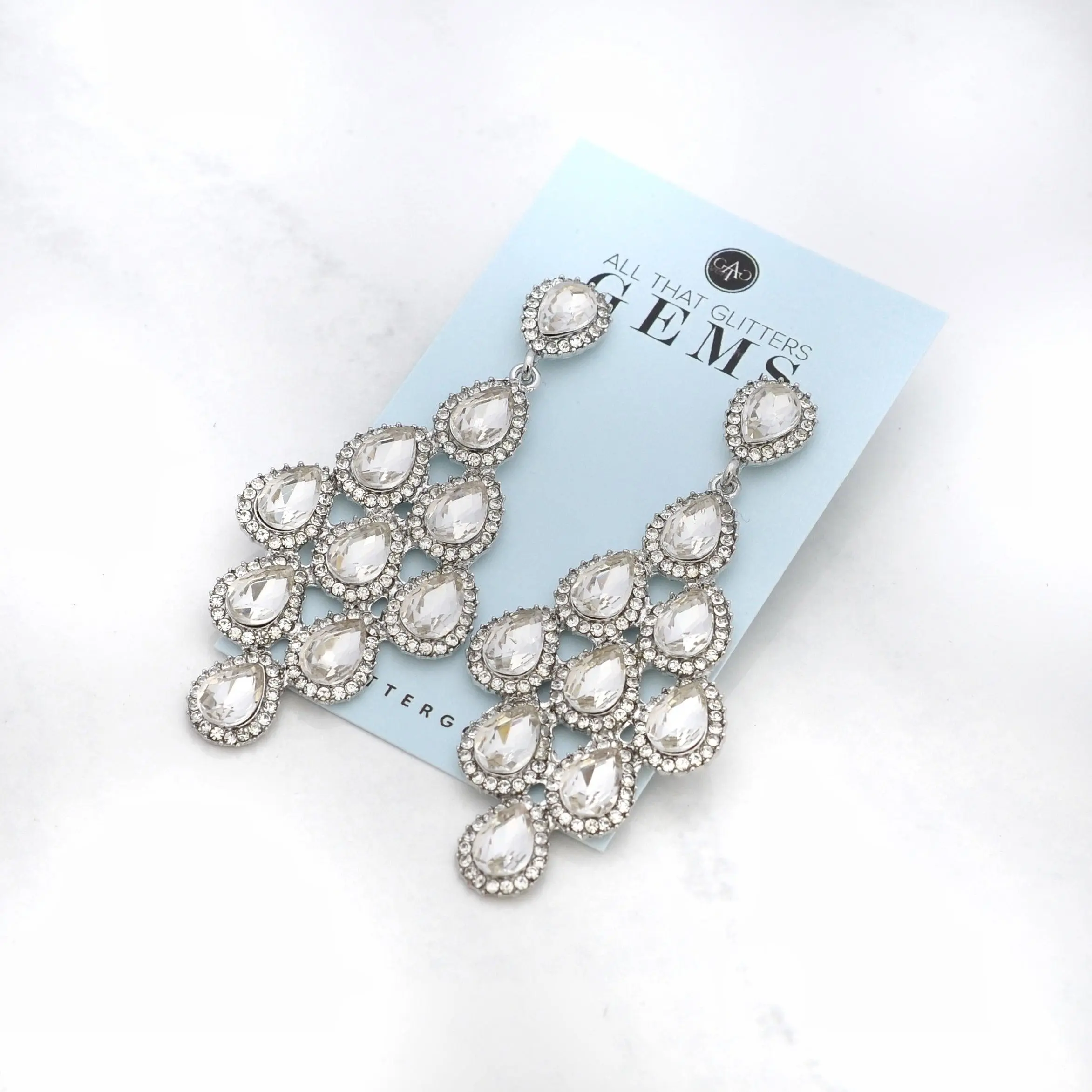 Safiyah - clear teardrop rhinestone earrings