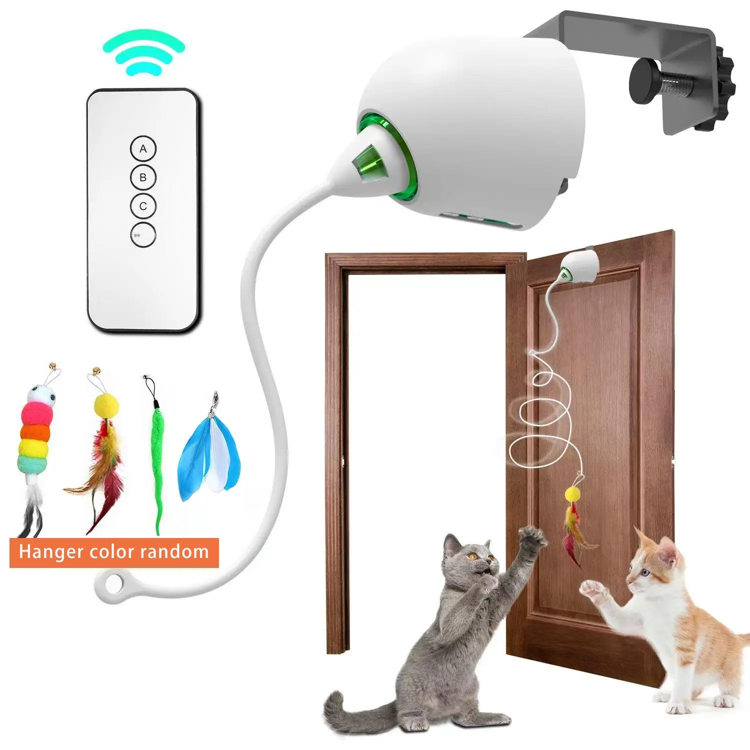 USB Rechargeable Smart Remote Control Cat Toy, 1 Set Hanging Door Elastic Playing Cat Stick, Interactive Cat Teaser Toy, Pet Supplies, Christmas Gift