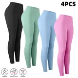 Women's 4/6-Pack Knitting High-Waisted Pocketed Yoga Leggings - Tight-Fit Breathable Soft Workout Pants, All-Season Sports Bottoms for Travel, Camping