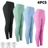 Women's 4/6-Pack Knitting High-Waisted Pocketed Yoga Leggings - Tight-Fit Breathable Soft Workout Pants, All-Season Sports Bottoms for Travel, Camping