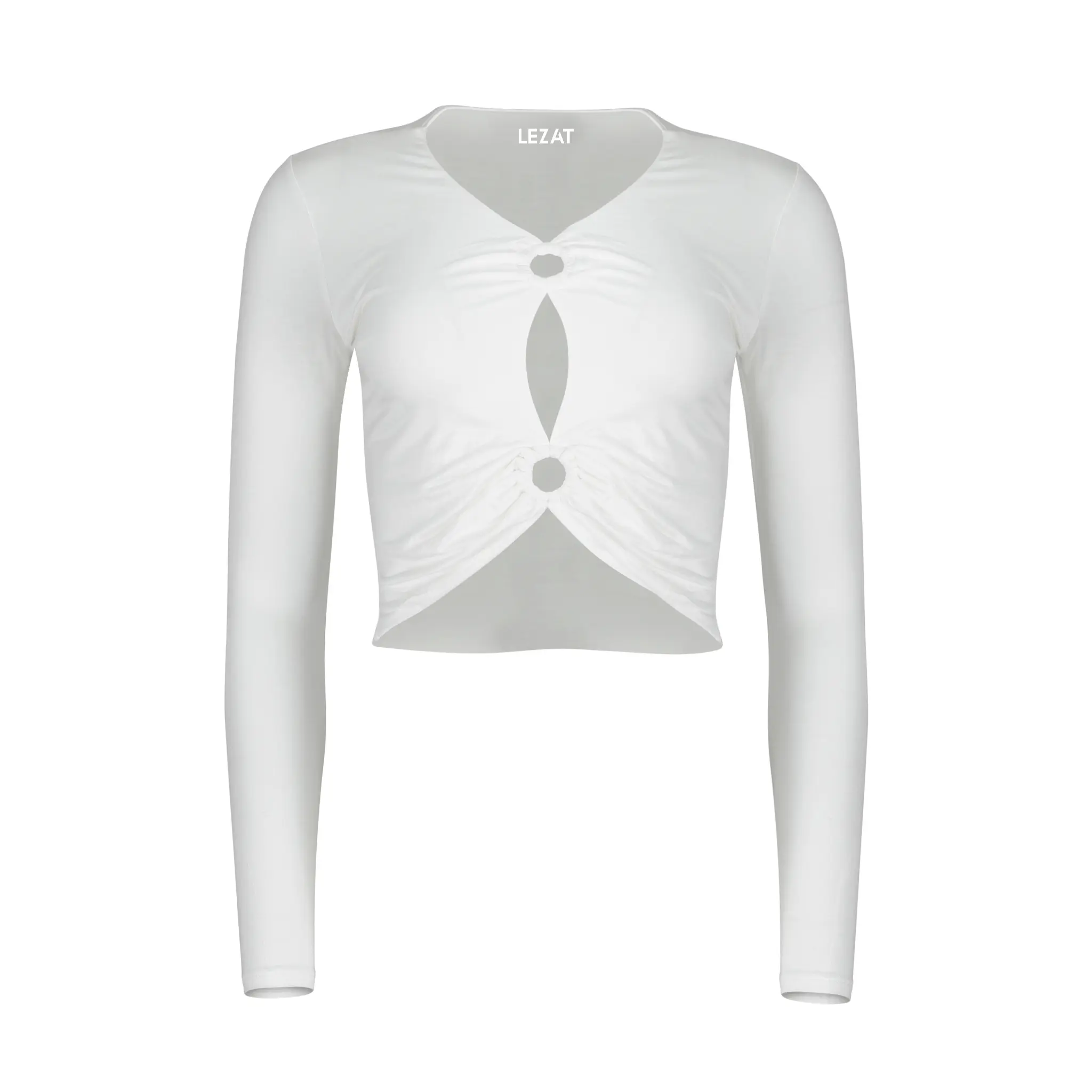Melli Modal Cutout Long Sleeve Crop Top - White