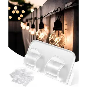 Hooks for Outdoor String Lights Clips: 25 count Heavy Duty  Clip with  Adhesive Strips for  Christmas Light - Outside UV-Resistant Clear Cord Holders Outdoors Rope Organizer