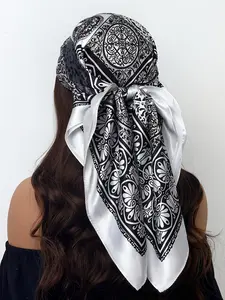 1pc Boho Style Square Scarf 90x90cm, Lightweight Printed Fashion Scarf for Women, Versatile Headscarf and Neck Gaiter, All-Season Bohemian Accessory