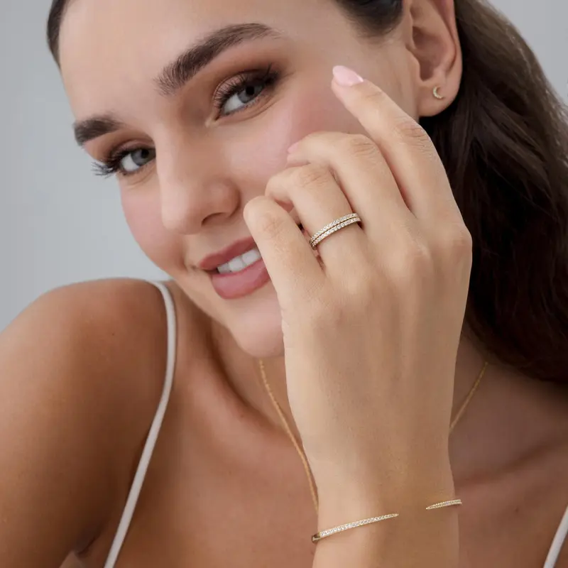 PAVOI 14K Gold Plated Solid 925 Sterling Silver CZ Simulated Diamond Stackable Ring Eternity Bands for Women PAVOI 14K Gold Plated Solid 925 Sterling Silver CZ Simulated Diamond Stackable Ring Eternity Bands for Women