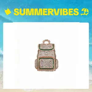 2427  Iced Out Backpack Pendant, Hip-Hop Streetwear Accessory, Bling Bling Rapper Style Charm, Perfect for Chain Necklace, Urban Fashion Statement Piece for Men & Women Summervibes