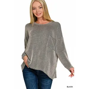 Hazel Ribbed Long Sleeve Top - Black