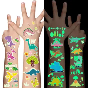 Dinosaur Glow Temporary Tattoo Stickers, Night Glowing Tattoos for Boys and Girls, Face Makeup Fake Tattoos, Party Gifts