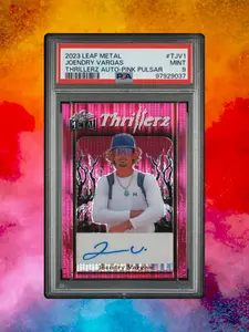 2023 Leaf Metal Thrillerz Joendry Vargas #T-JV1 - Pink Pulsar Auto /3 - PSA 9