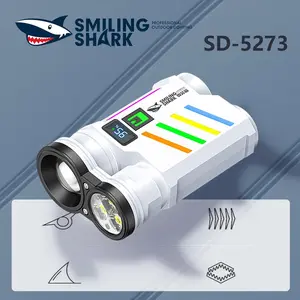 【SD-5273】Smiling Shark multifunctional flashlight, made of ABS material, featuring a built-in 1200mAh battery, 2000 lumens brightness, compact and portable design, and multiple lighting modes to meet everyday usage needs.