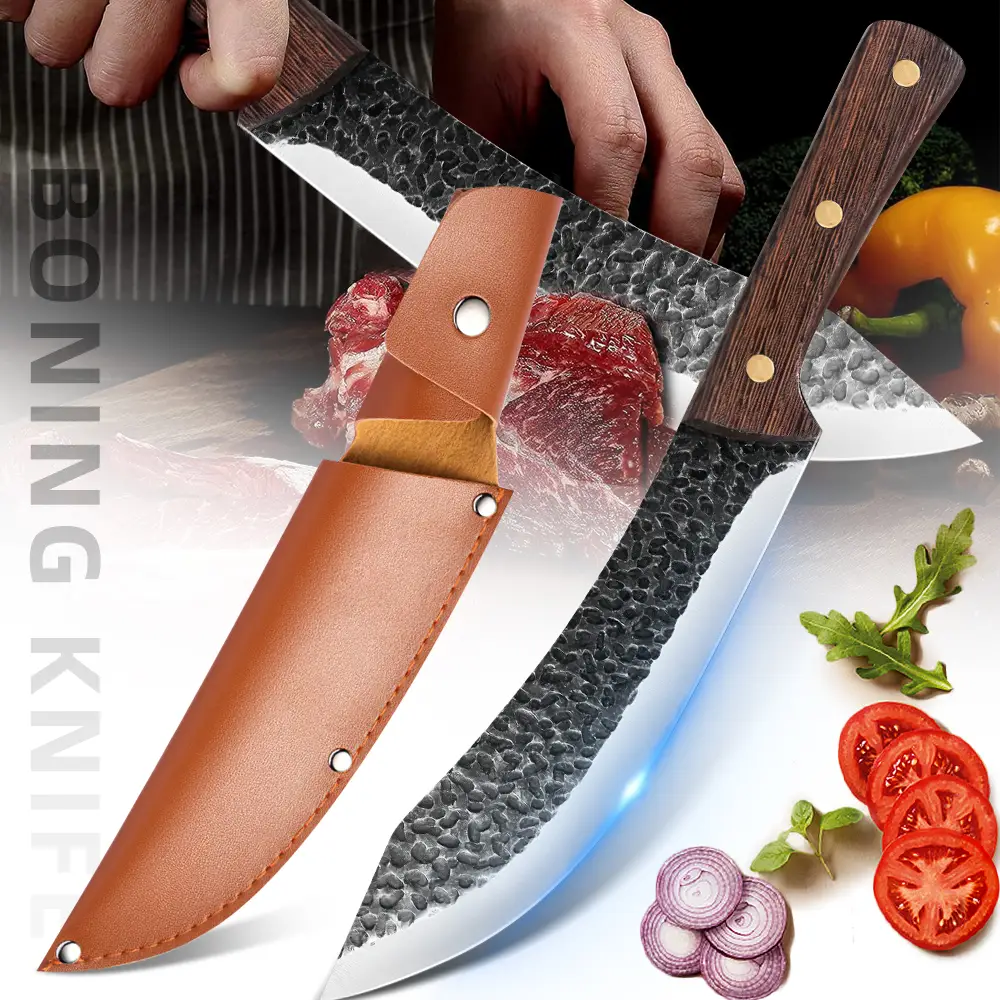 8.5'' Hand-Forged Meat Cleaver Knife - High Carbon Ultra-Sharp Butcher Knife with Ergonomic Handle for Meat Cutting, Chopping, Home Cooking, and Outdo
