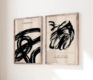 Cream Black Abstract Art Prints Set of 2 Modern Art Home Bedroom Living Room Wall Art Neutral Wall Prints Black Scribble Poster A2 A3 A4 5x7