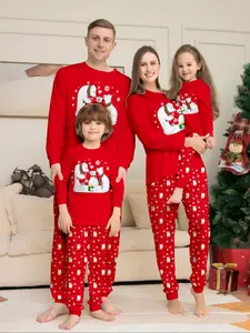 2 Piece Christmas Family Pajamas Set, Bear Print Top and Snowflake Pants, Casual Long Sleeve Sleepwear for All Seasons