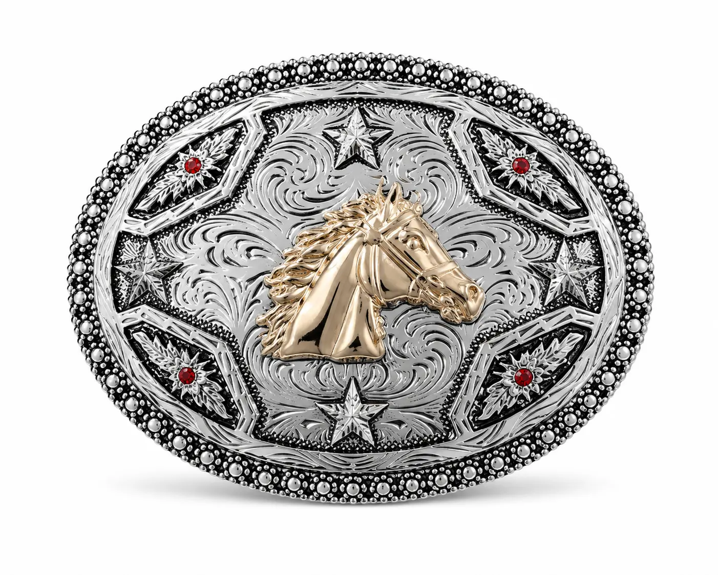 Silver & Gold Horse Head Western Belt Buckle