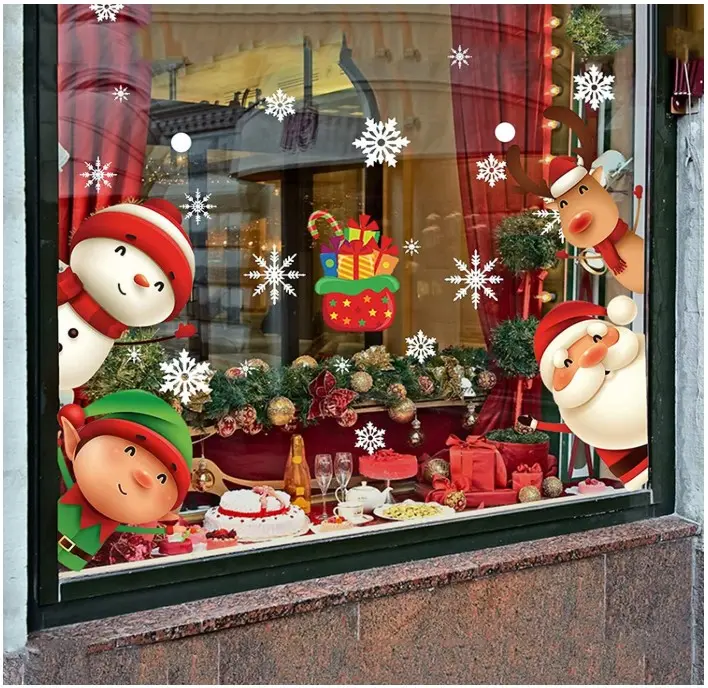 XIMISHOP 82PCS Christmas Snowflake Window Clings Stickers for Glass, Xmas Decals Christmas Decorations Indoor Holiday Snowflake Santa Claus Reindeer Decals for Party