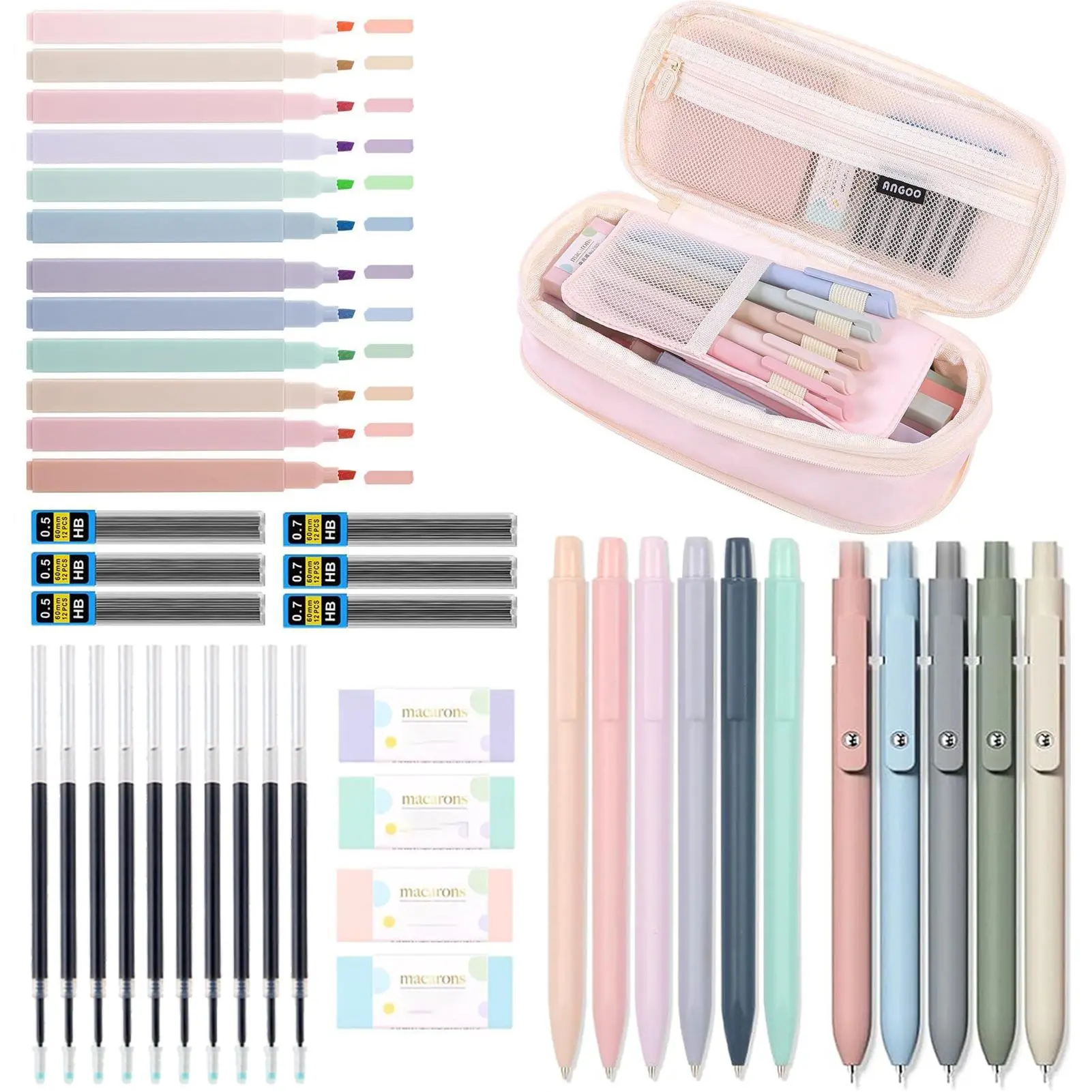 Stationery Set, 44pcs/set School Supplies Including Pen Case, Highlighter Pen, Gel Pen, Mechanical Pencil, Writing & Painting Set for Students, Student Essentials