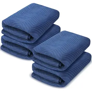 4 Pack 96'' x 80''  Moving Blankets 4.4 lb Heavy Duty Moving Pads and Packing Blankets Thick Quilted Shipping Furniture Pads for Furniture Artwork Floor, Royal Blue (Blue)