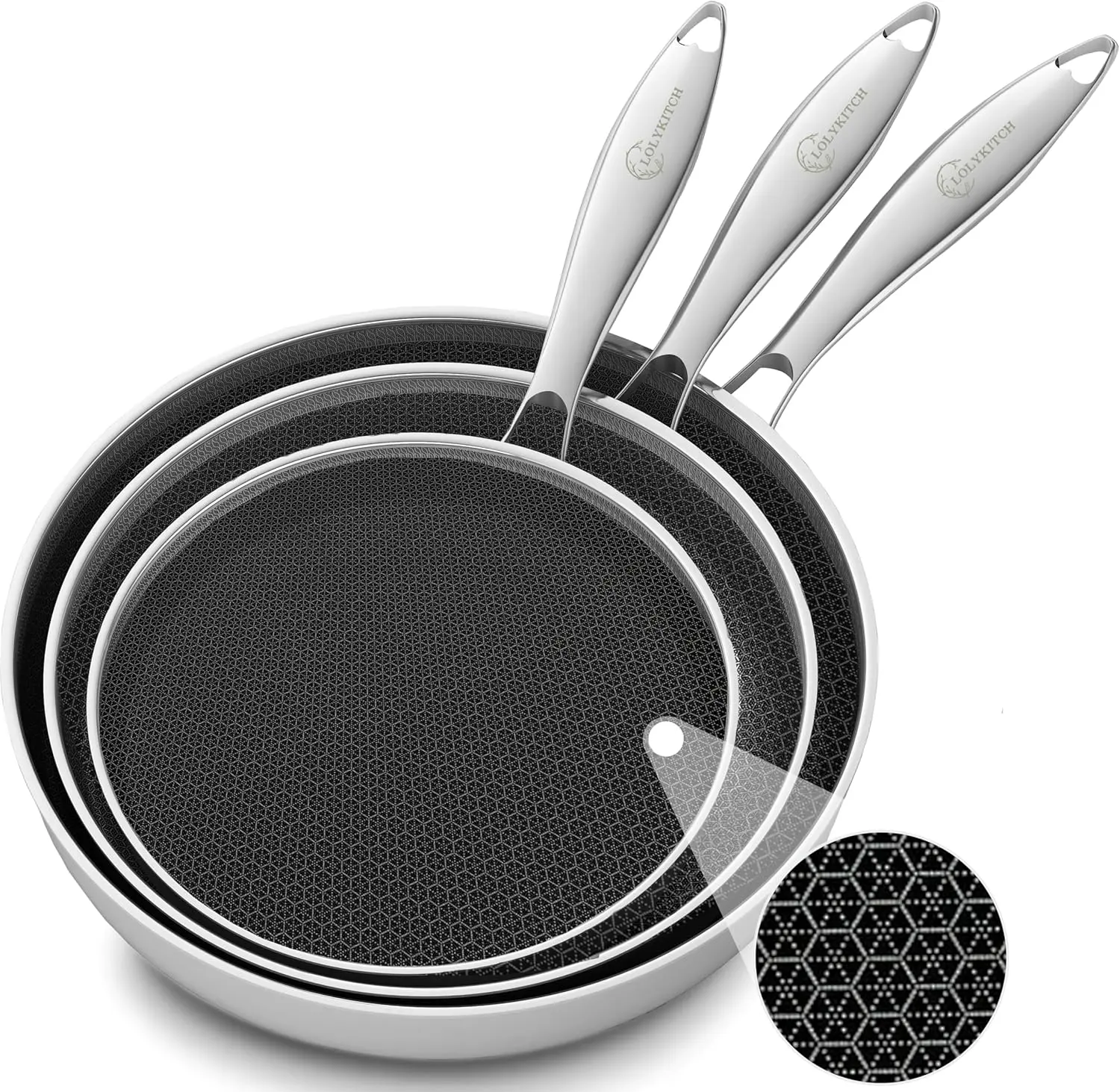 8 10 12 Inch Nonstick Frying Pan Set, Stainless Steel Skillet Set with Removable Handle, Kitchen Cookware Essentials