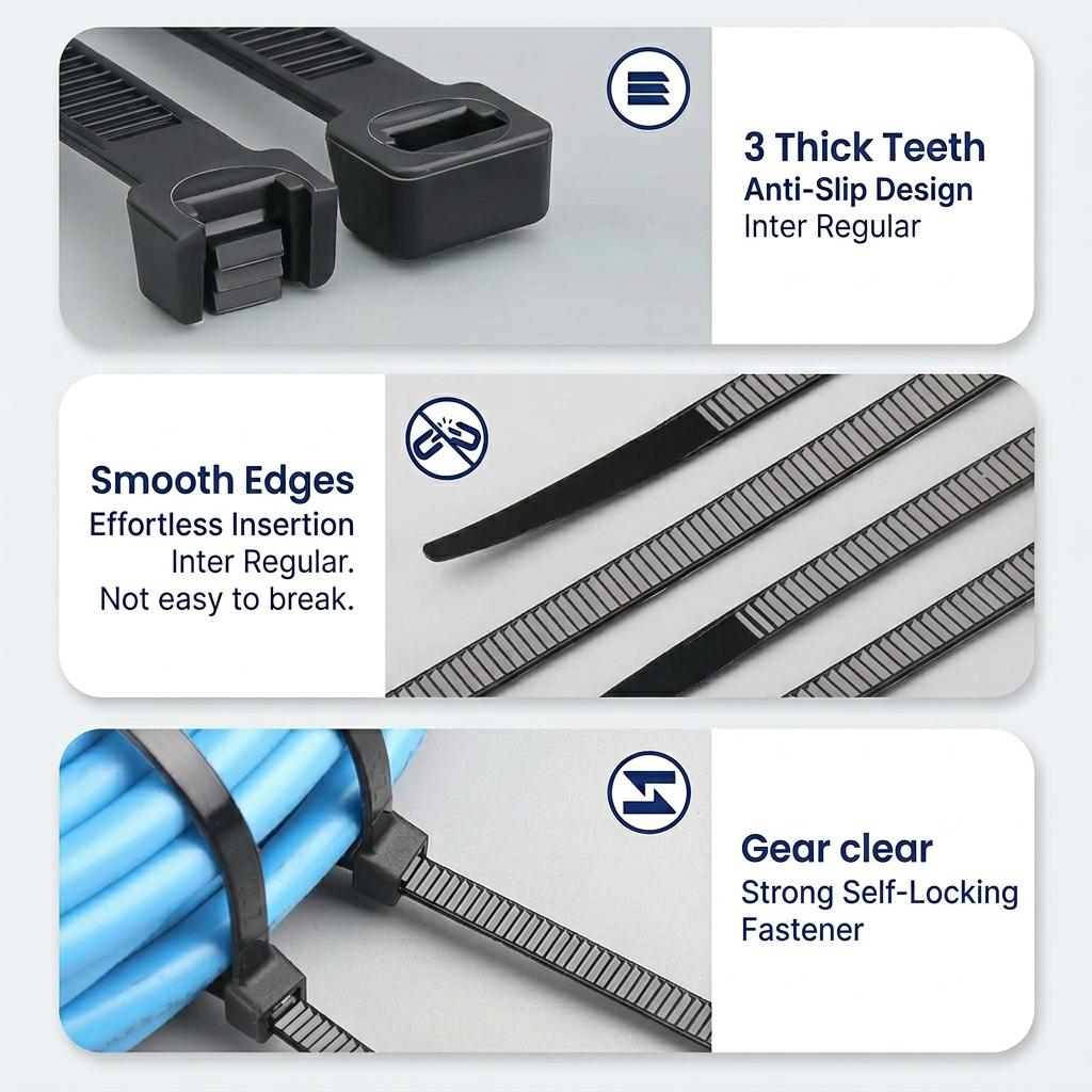 400 Pack Zip Ties Assorted Sizes (4”+6”+8”+12”), Black UV Resistant Cable Ties