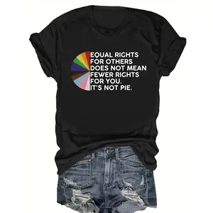 Plus Size T Shirt with Equal Rights Letter Print Casual Short Sleeve Crew Neck Top for Spring and Summer Womens Plus Size Clothing