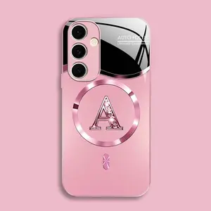 Suitable for [Galaxy S24 Fe] high-end MagSafe phone case🥰, Luxury Personal Initial Magnetic Case Viral Bling Diamond Letter Cover #SummerVibes 952
