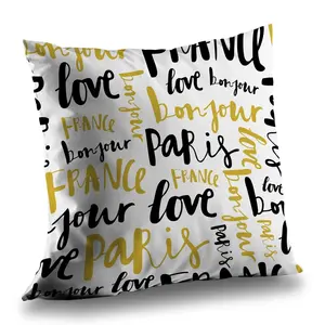 360 Stand Decorative Cushion - 14x14 in Poly Twill Weave, Bonjour Paris Typographic Art Throw Pillow for Bedroom Use