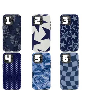 Navy Blue Stars & Polka Dots Aesthetic Themed Phone Case Premium Matte Texture, Protection, Shockproof, Anti-Drop, Anti-Fingerprint For IPhone 17-12, Pro Max, Pro Plus, and Samsung S25-22 Protection Safety