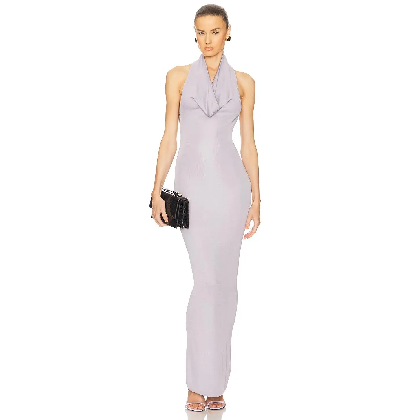 Helsa Aaliyah Maxi Knit Dress in Silver