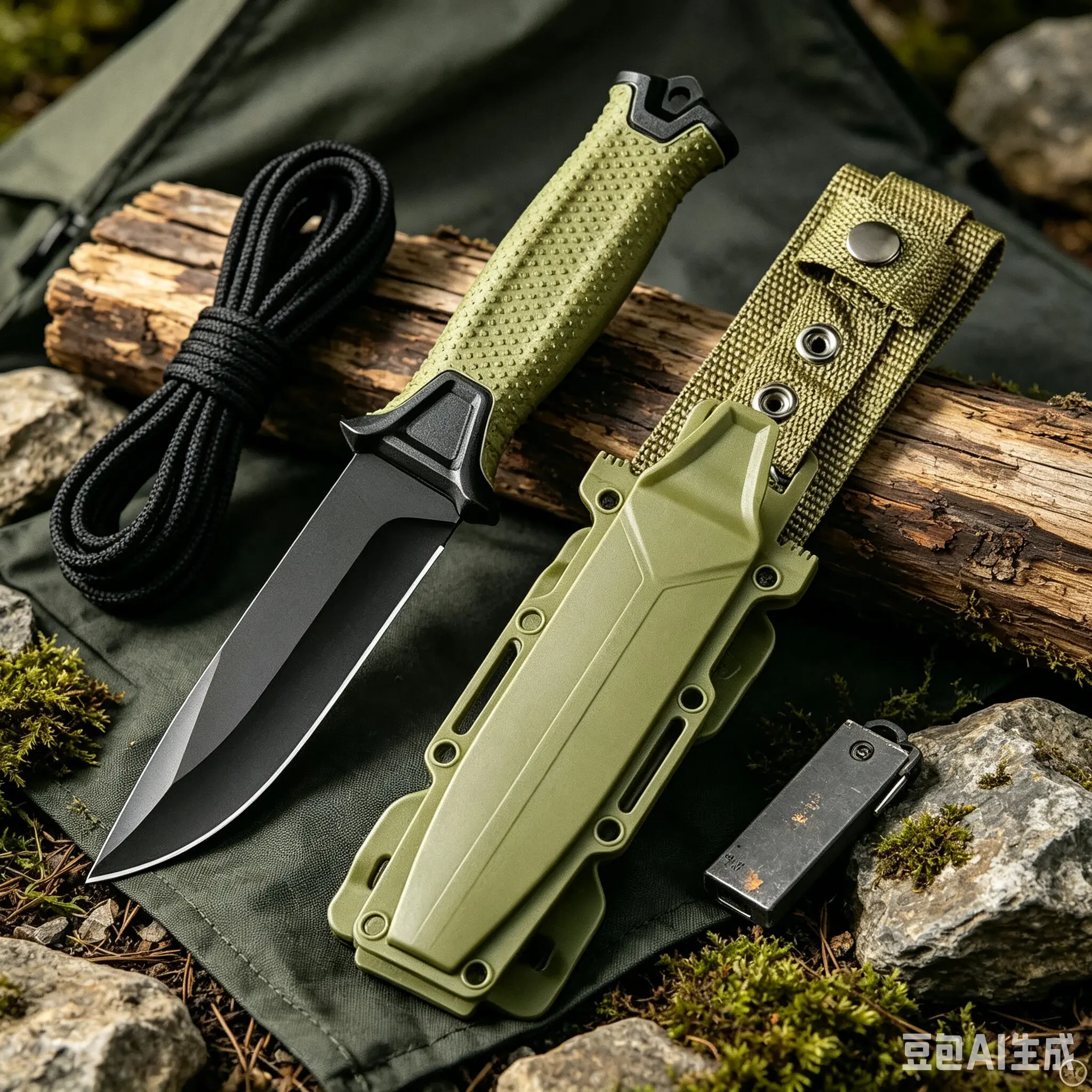 Heavy-Duty Fixed-Blade Outdoor Knife with Nylon Handle, 11.4cm Full Tang, Secure Sheath - Camping Knives, Survival Equipment, Campfire/BBQ Party Gear, Gift for Hunters, Bushcrafting Tool, Home Kitchen Use