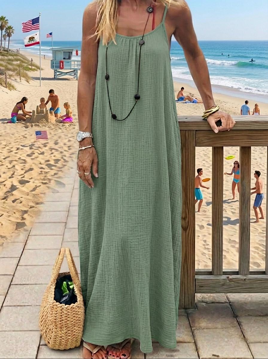 Women's Solid Color Cami Strap Loungewear Backless Dress, Lightweight Elegant Sleeveless Long Lounge Dress for Summer, New Arrival Soft Sleepwear for Indoor Wear | Loose-Fit Cozy Home Essential Comfortable for Home, Spaghetti Womenswear, Travel Breathabl