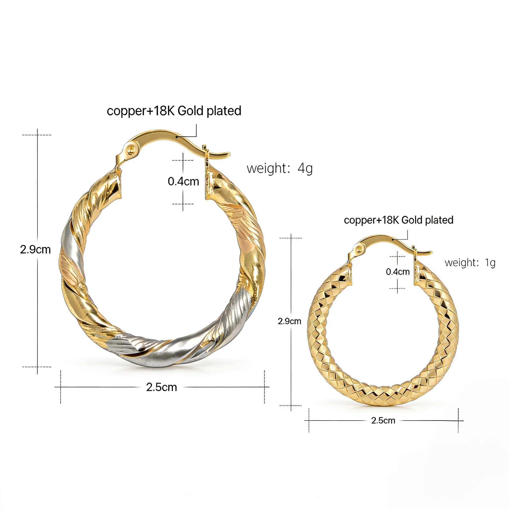 Hypoallergenic 18K Real Gold Plated Hoop Earrings Set Waterproof Long Lasting Color Retention for Everyday Wear