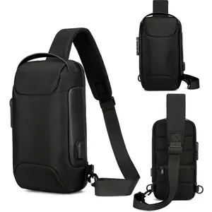 Black Crossbody Bag, Anti-Theft Backpack, USB Charging Port, Crossbody Single Shoulder Bag With Password Lock, Single Shoulder Motorcycle Backpack, Shoulder Strap Chest Bag, Suitable For Leisure Hiking, Walking, Cycling, Travel, Cycling, Outdoor Sports