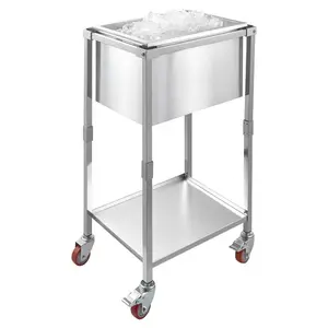 VEVOR Rolling Ice Chest Cooler Cart, 22Lx 16Wx 38H Stainless Steel Cooling Bin on Wheels, 32.8 Quart Outdoor Stand Up Cooler Trolley with Shelf, for Patio Backyard Party Bar Cold Drinks