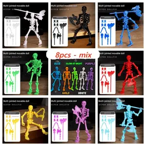 8-Piece Halloween Skull Bone Poseable Figures Set, 5.54 Inch Full Body Toy with Moveable Joints, Realistic Design for Kids & Adults