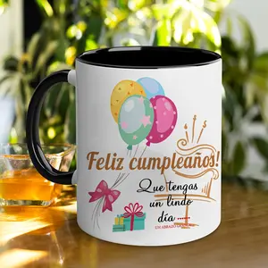 11 oz Happy Birthday Spanish Lettering Ceramic Coffee Mugs, Set of 1, Wide Mouth Novelty Birthday Gift Cup for Daughter, Son, Office, Home, Camping, Travel - Celebratory Design for Holiday Occasions